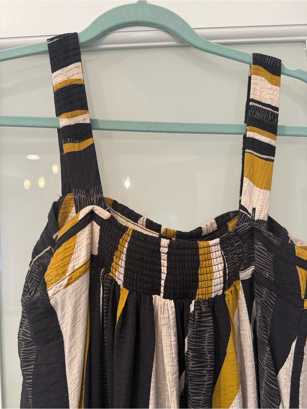 Anthropologie Black, White & Mustard Striped Midi Dress - Picture 4 of 6